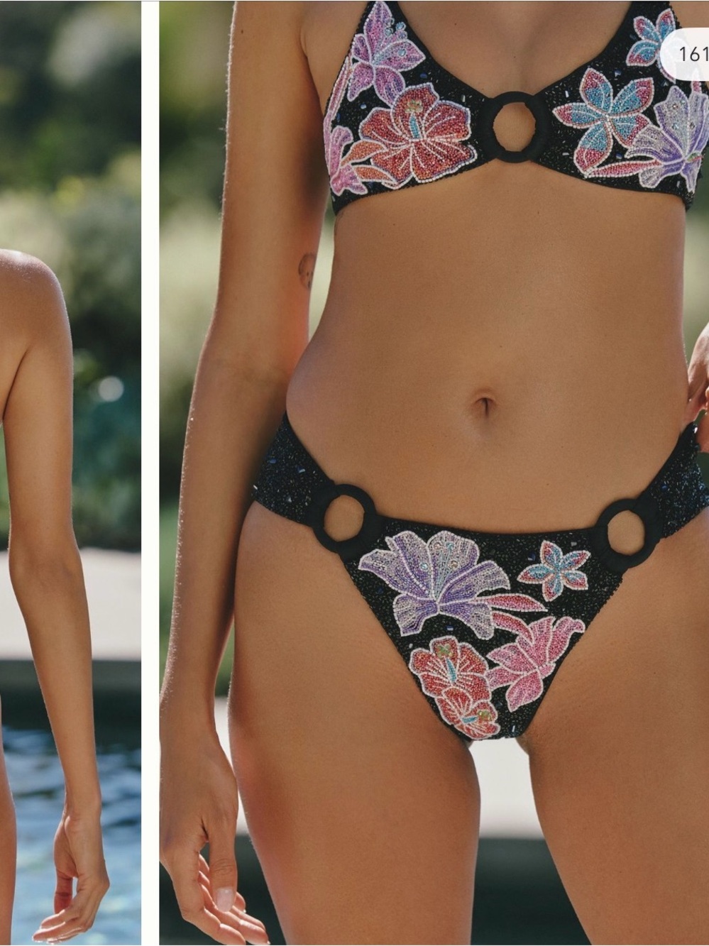 Black Floral Embroidered Halter Bikini Top & Bottom Set - Black - Picture 3 of 4